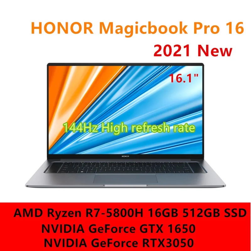 Фото Оригинальный ноутбук HONOR Magicbook Pro 16 2021 дюймов AMD Ryzen R7-5800H RTX 1/16 ГБ/3050 ГБ 512 Гц Высокая