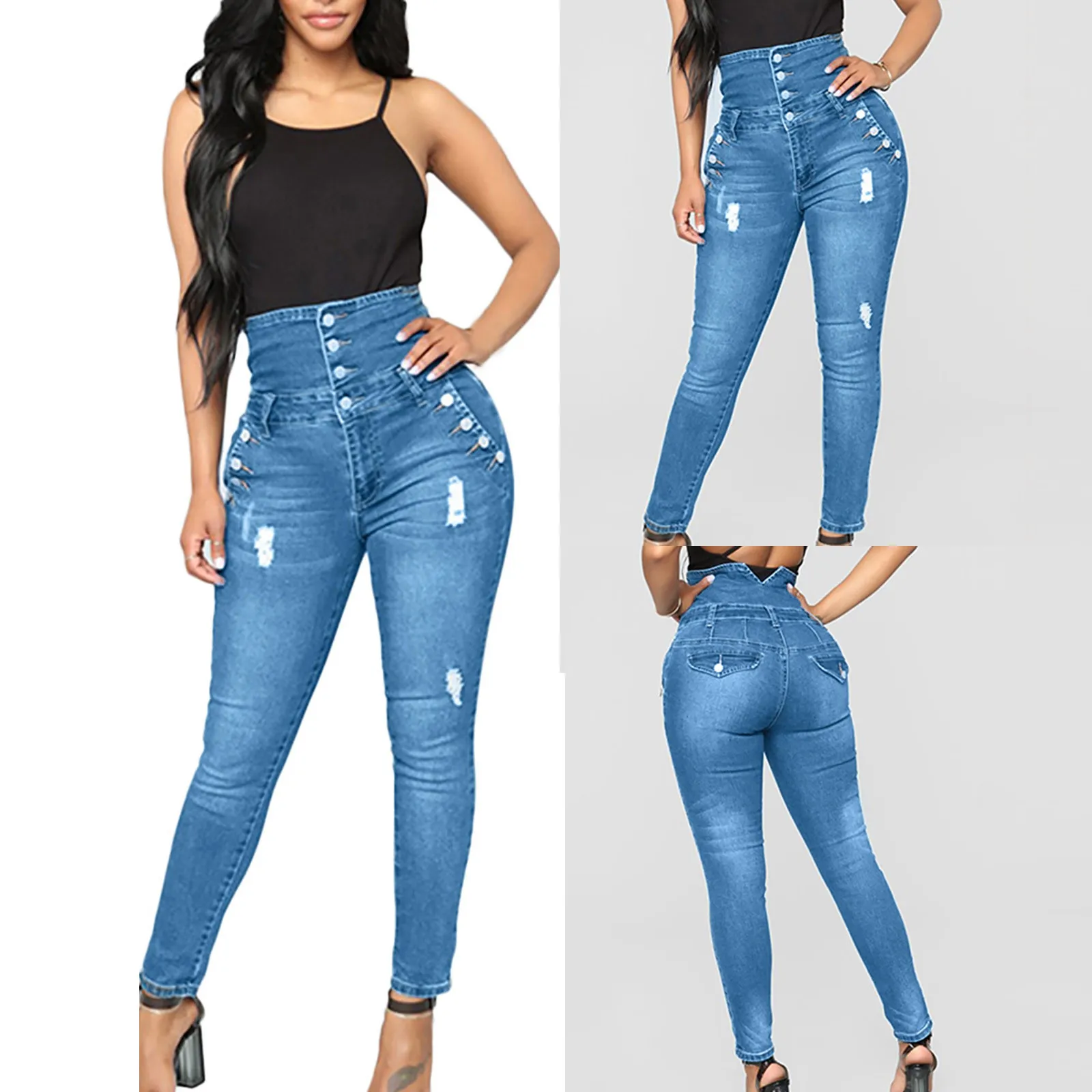 Women Ankle-Length Pants Autumn Elastic Butto Plus Loose Hole High WAIST Denim Casual Small Feet Cropped Jeans Pencil Pants
Women Ankle-Length Pants Autumn Elastic Butto Plus Loose Hole High WAIST Denim Casual Small Feet Cropped Jeans Pencil Pants