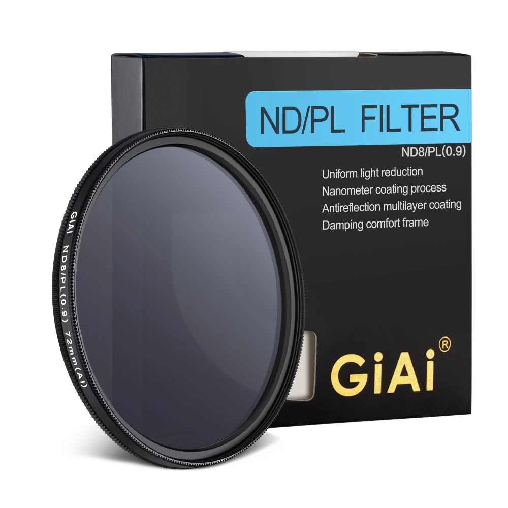 GiAi 2 In 1 ND8 And CPL Filter Multi-layer Coating Camera Neutral Density Polarizer 58 62 67 72 77 82mm
GiAi 2 In 1 ND8 And CPL Filter Multi-layer Coating Camera Neutral Density Polarizer 58 62 67 72 77 82mm