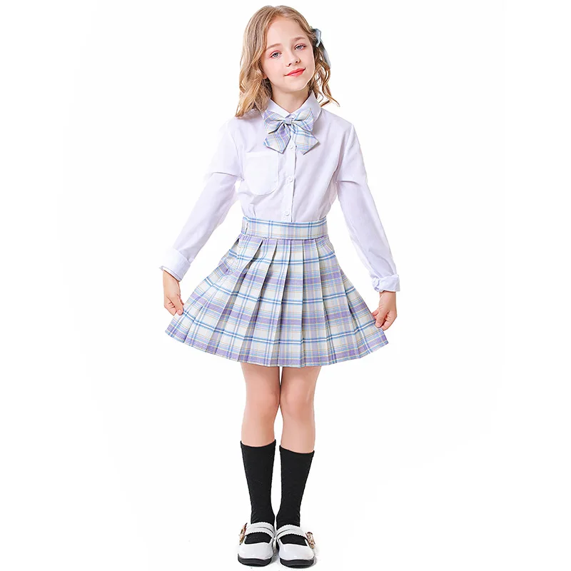Blue Plaid Top + Skirts School Girl Cosplay Kids Children Halloween Student Uniform Costume Carnival Purim Role Play Party Dress 
Blue Plaid Top + Skirts School Girl Cosplay Kids Children Halloween Student Uniform Costume Carnival Purim Role Play Party Dress