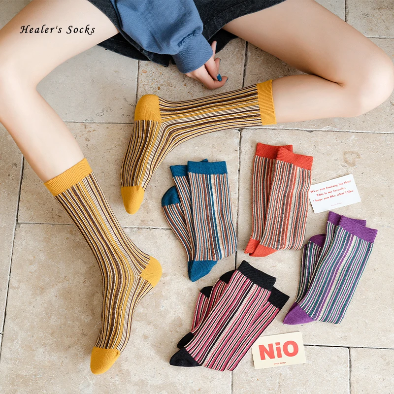 New British Style Women Socks Cotton Gradient Color Striped Harajuku Fashion Funny Kawaii Ladies Happy Classic Girls Sockings 
New British Style Women Socks Cotton Gradient Color Striped Harajuku Fashion Funny Kawaii Ladies Happy Classic Girls Sockings