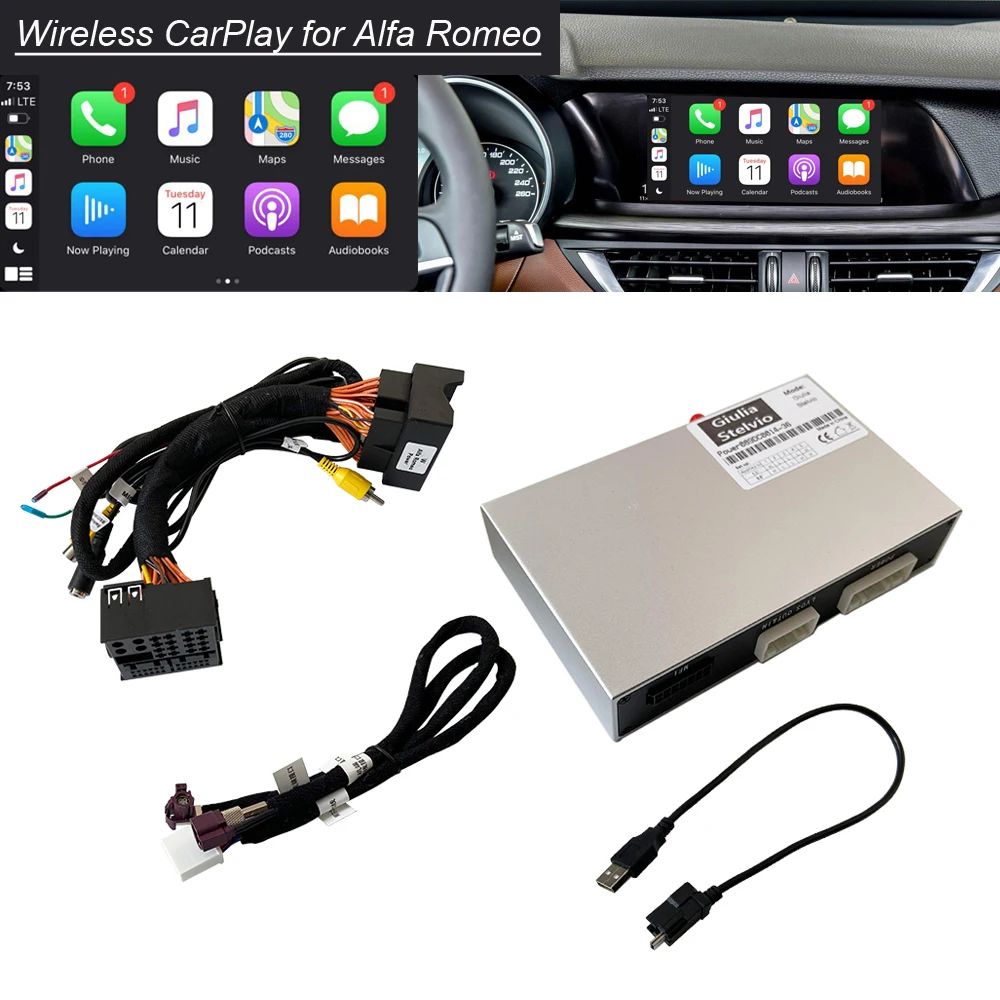 Wireless CarPlay Android Box for Alfa Romeo CarPlay allows you to use iPhone functions safely while driving
Wireless CarPlay Android Box for Alfa Romeo CarPlay allows you to use iPhone functions safely while driving