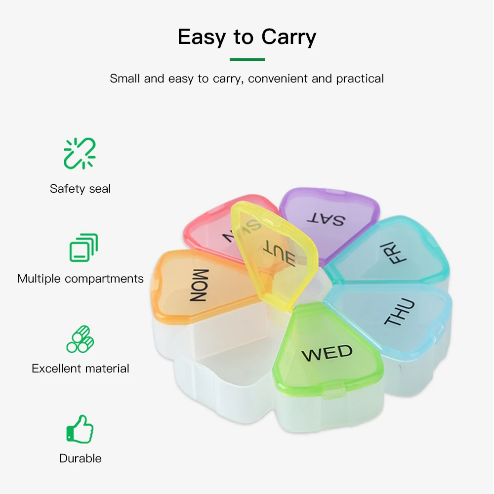 7 Days Medicine Pill Box Mini Petal Portable Travel Storage Vitamin Box Sort Tablet Holder Organizer Container Cases Health Care
7 Days Medicine Pill Box Mini Petal Portable Travel Storage Vitamin Box Sort Tablet Holder Organizer Container Cases Health Care