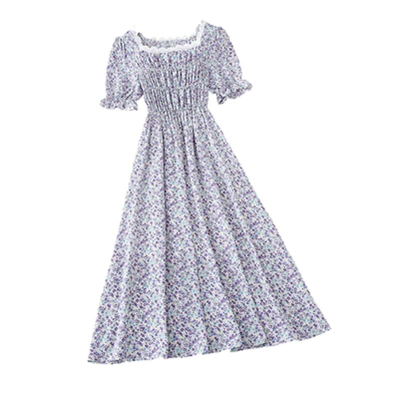 2021 Summer French Vintage Elegant Dress Women Casual Sweet Floral Dress Female Korean Square Collar Short sleeve Chiffon Dress 
2021 Summer French Vintage Elegant Dress Women Casual Sweet Floral Dress Female Korean Square Collar Short sleeve Chiffon Dress