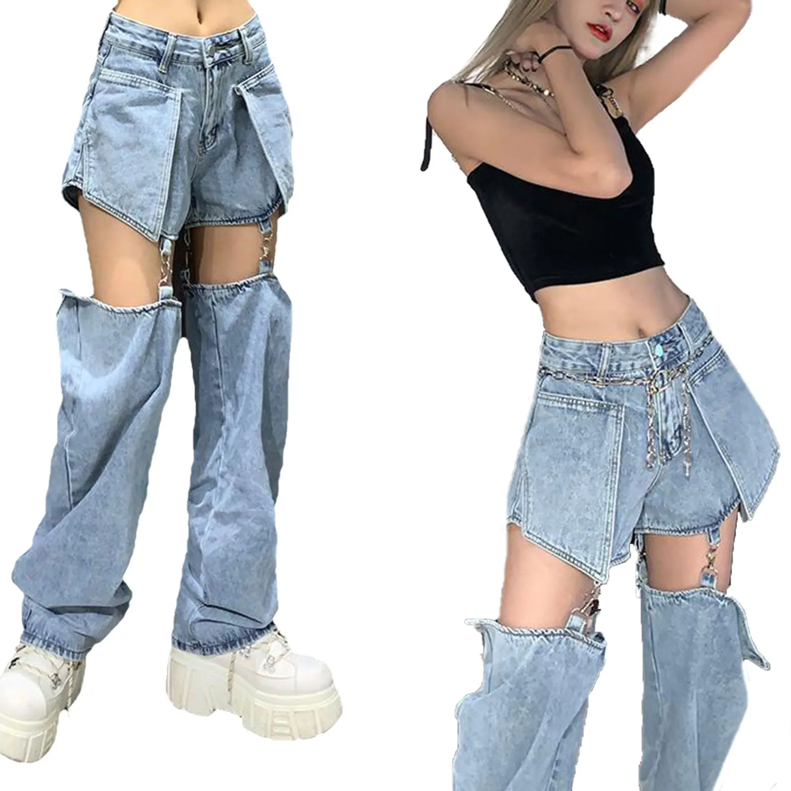 2021 New Women Multifunctional Straight-leg Pants, Blue Solid Color Detachable Jeans All-match Fashion, XS/ S/ M/ L/ XL
2021 New Women Multifunctional Straight-leg Pants, Blue Solid Color Detachable Jeans All-match Fashion, XS/ S/ M/ L/ XL