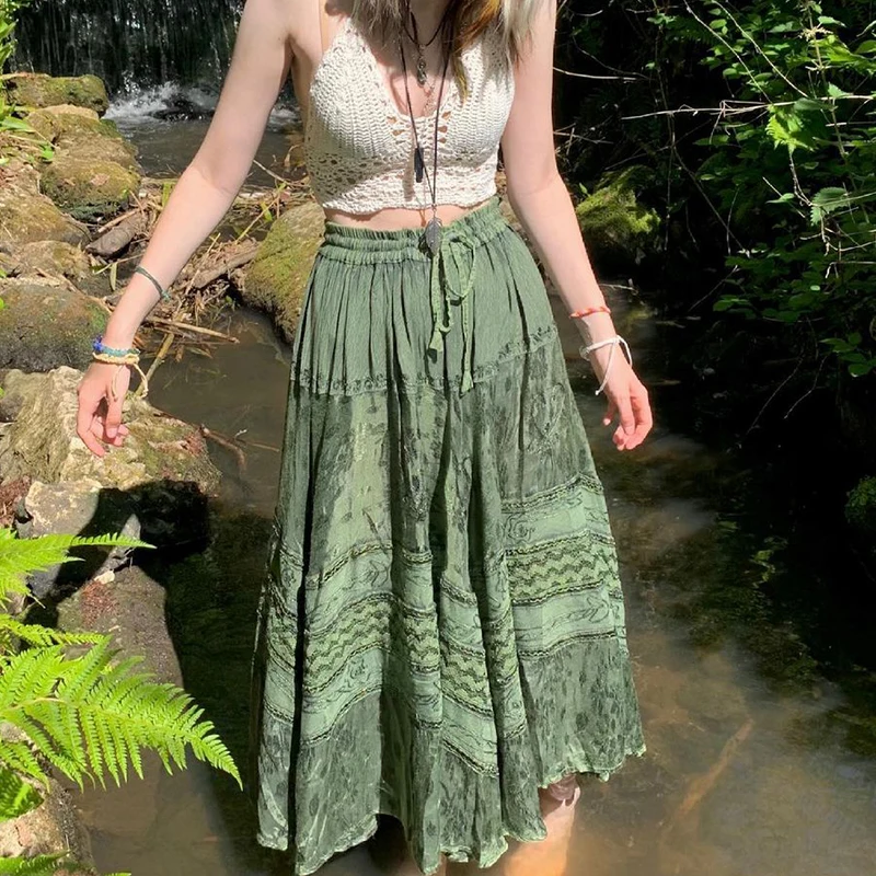 Vintage Lace Up Bow Floral Long Skirts Green Y2k High-Waisted Loose Mid-Calf Pleated Skirt Harajuku Grunge Fairy Women Clothing
Vintage Lace Up Bow Floral Long Skirts Green Y2k High-Waisted Loose Mid-Calf Pleated Skirt Harajuku Grunge Fairy Women Clothing