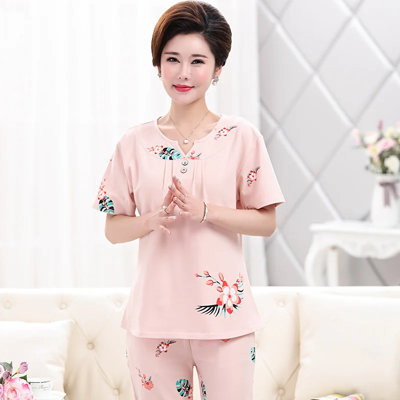 Summer Cotton Women Pajamas Floral Pyjamas Womens Short Sleeve Casual Soft Sleepwear Elegant Loose Plus Size Pijama Mujer 
Summer Cotton Women Pajamas Floral Pyjamas Womens Short Sleeve Casual Soft Sleepwear Elegant Loose Plus Size Pijama Mujer