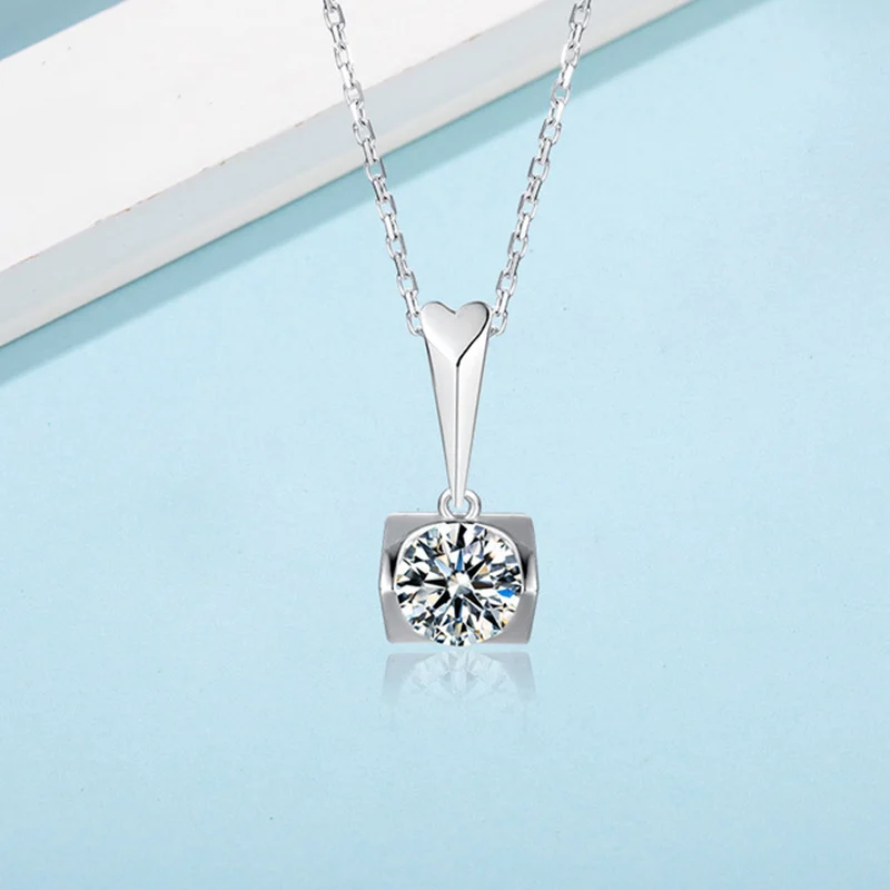 925 Sterling Silver 1 Ct D Color Moissanite Pendant Necklace Classic Excellent Cut Diamond for Women Party | Украшения и