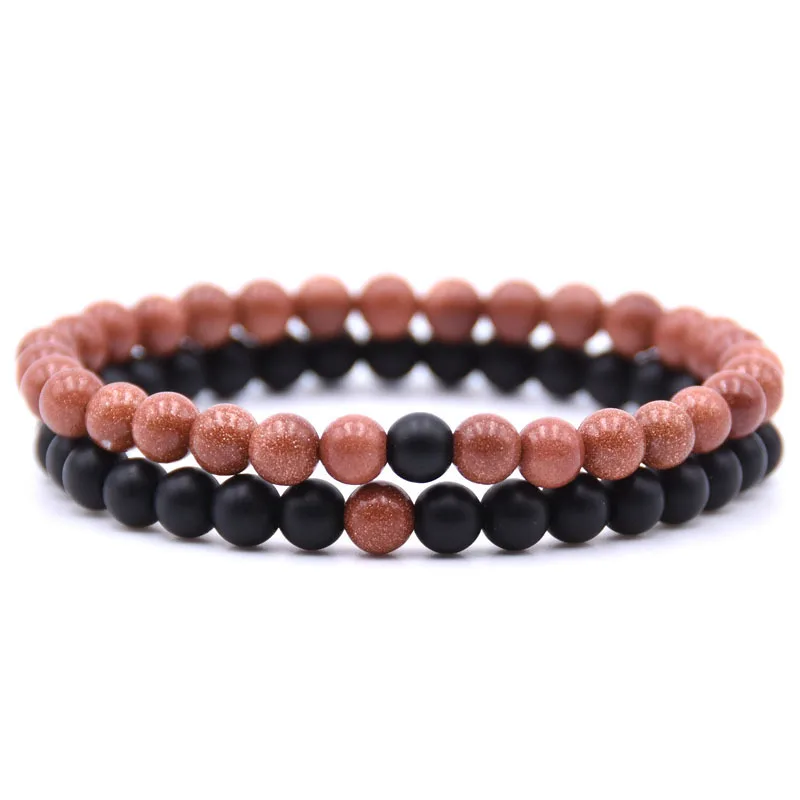 2pcs new Men's Texture Natural Stone Bracelets couple Black Beads Bracelet&bangle set moonstone Bracelet Jewelry for men gift |