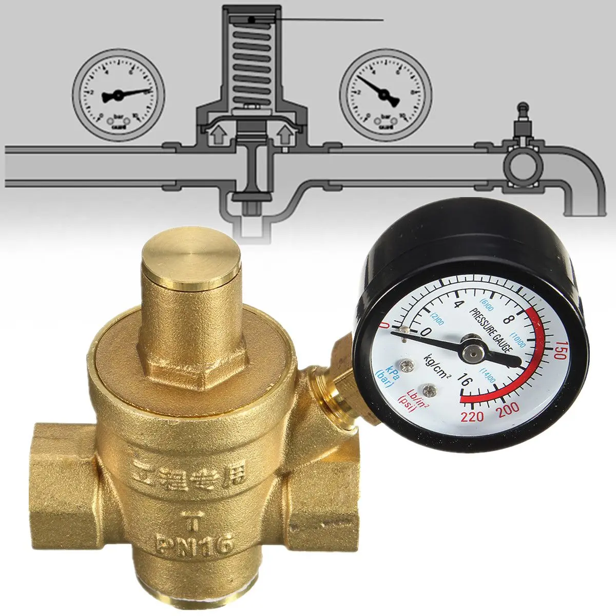 DN15 NPT 1/2'' Brass Water Pressure Regulator Reducer Adjustable With Gauge Meter w/ Gauge Meter for Hydraulic Instability/Water
DN15 NPT 1/2'' Brass Water Pressure Regulator Reducer Adjustable With Gauge Meter w/ Gauge Meter for Hydraulic Instability/Water
