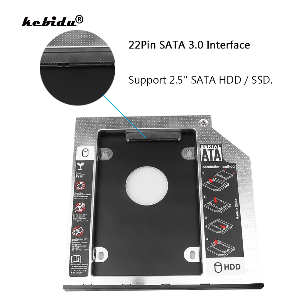 Kebidu 2nd Caddy 9 5 мм SATA 3 0 к Sata чехол SSD HDD 2 дюйма второй жесткий диск драйвер внешний