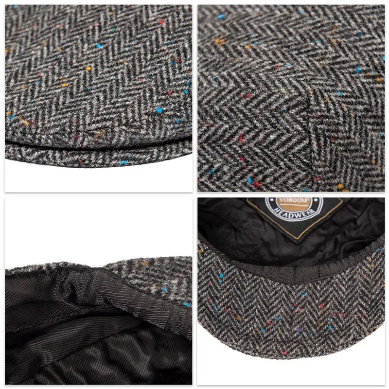 Кепка VOBOOM Ivy в елочку плоская Женская кепка s 50% шерстяная твидовая Scally шляпа Bunnet