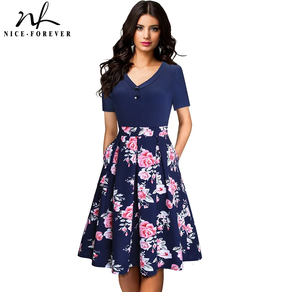 Nice-forever Summer Women Vinatge Floral Patchwork Dresses Casual Elegant Flare Dress A252
Nice-forever Summer Women Vinatge Floral Patchwork Dresses Casual Elegant Flare Dress A252