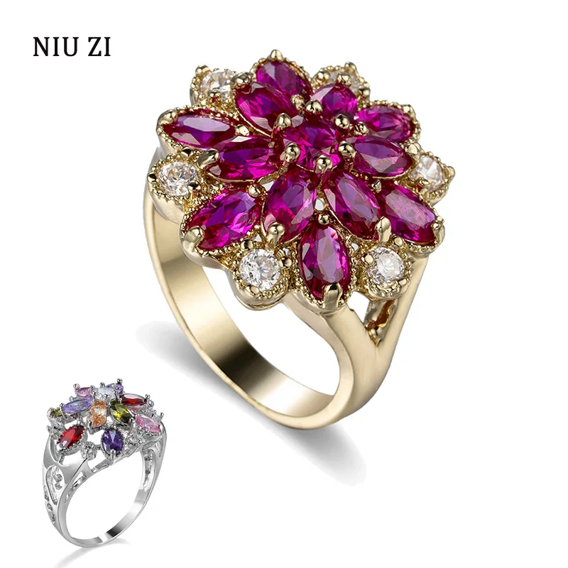 925 Silver Rings For Women Multi-Layer Flower Colorful Zircon Fuchsia Daisy Crystal Gold Color Ring Personalized Fashion Jewelry
925 Silver Rings For Women Multi-Layer Flower Colorful Zircon Fuchsia Daisy Crystal Gold Color Ring Personalized Fashion Jewelry