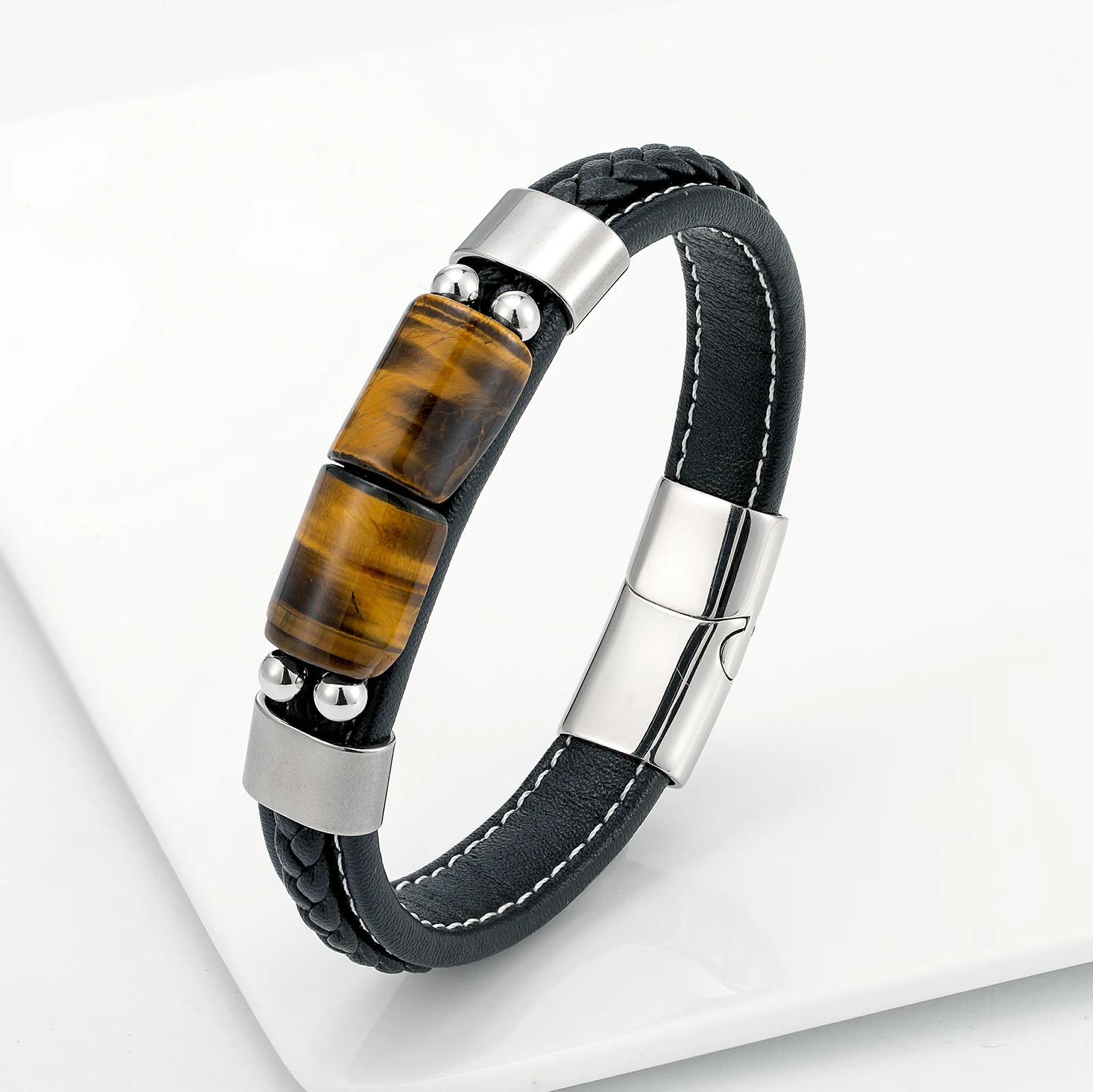 New Lucky Board Retro Jewelry Natural Tiger Eye Stone Men's Stainless Steel Bracelet Charm Classic Black Leather Rope Bracelet
New Lucky Board Retro Jewelry Natural Tiger Eye Stone Men's Stainless Steel Bracelet Charm Classic Black Leather Rope Bracelet