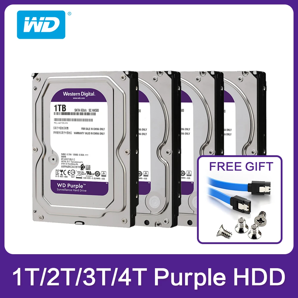 

Новый жесткий диск Western Digital WD Purple 1TB-8TSATA 6,0 ГБ/сек. 3,5 дюйма, жесткий диск для камеры видеонаблюдения, AHD, DVR, IP, NVR