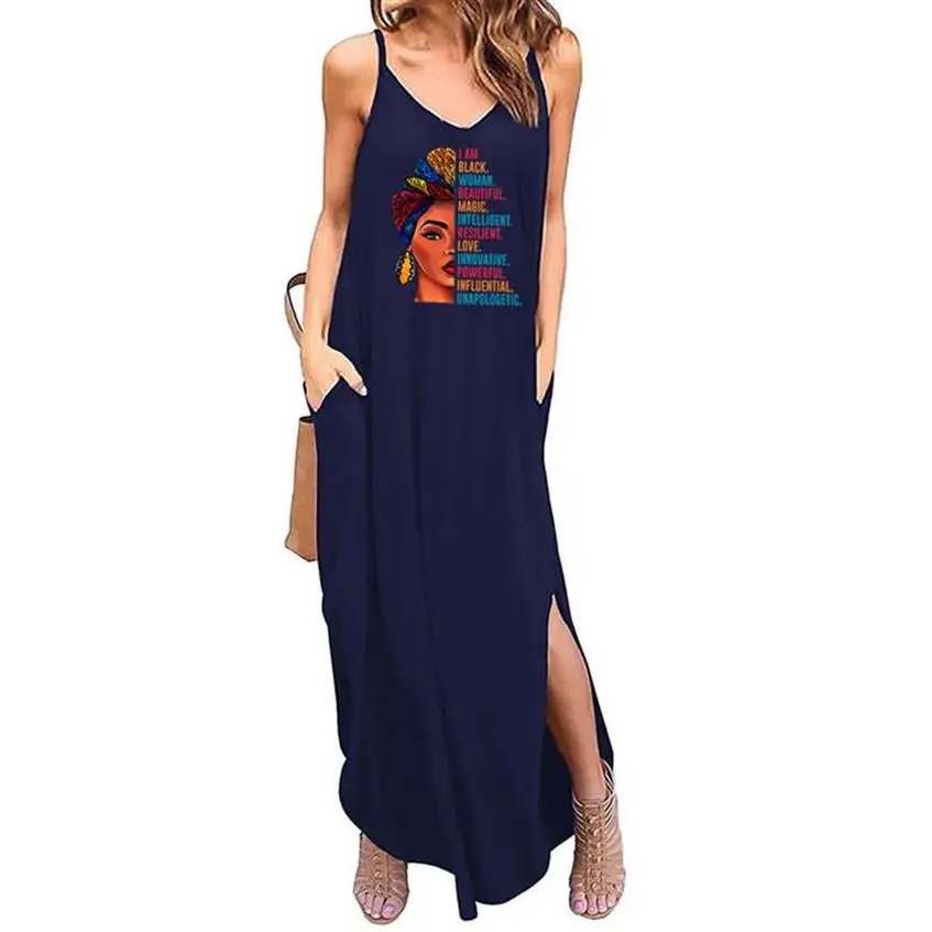 I Am Black Woman Beatiful Leeter Printed Women's Summer Casual Loose Dress Beach Blouse Long Sling Long Dress With Pockets
I Am Black Woman Beatiful Leeter Printed Women's Summer Casual Loose Dress Beach Blouse Long Sling Long Dress With Pockets