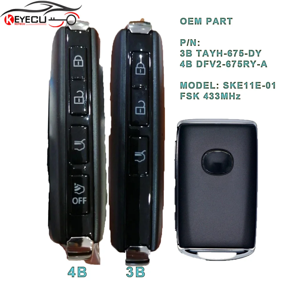 KEYECU Оригинальный OEM P/N: TAYH-675-DY,DFV2-675RY-A 3/4 кнопки Smart Key 433 МГц FSK для 2020- Mazda CX5 / CX9 Модель: SKE11E-01
KEYECU Оригинальный OEM P/N: TAYH-675-DY,DFV2-675RY-A 3/4 кнопки Smart Key 433 МГц FSK для 2020- Mazda CX5 / CX9 Модель: SKE11E-01
