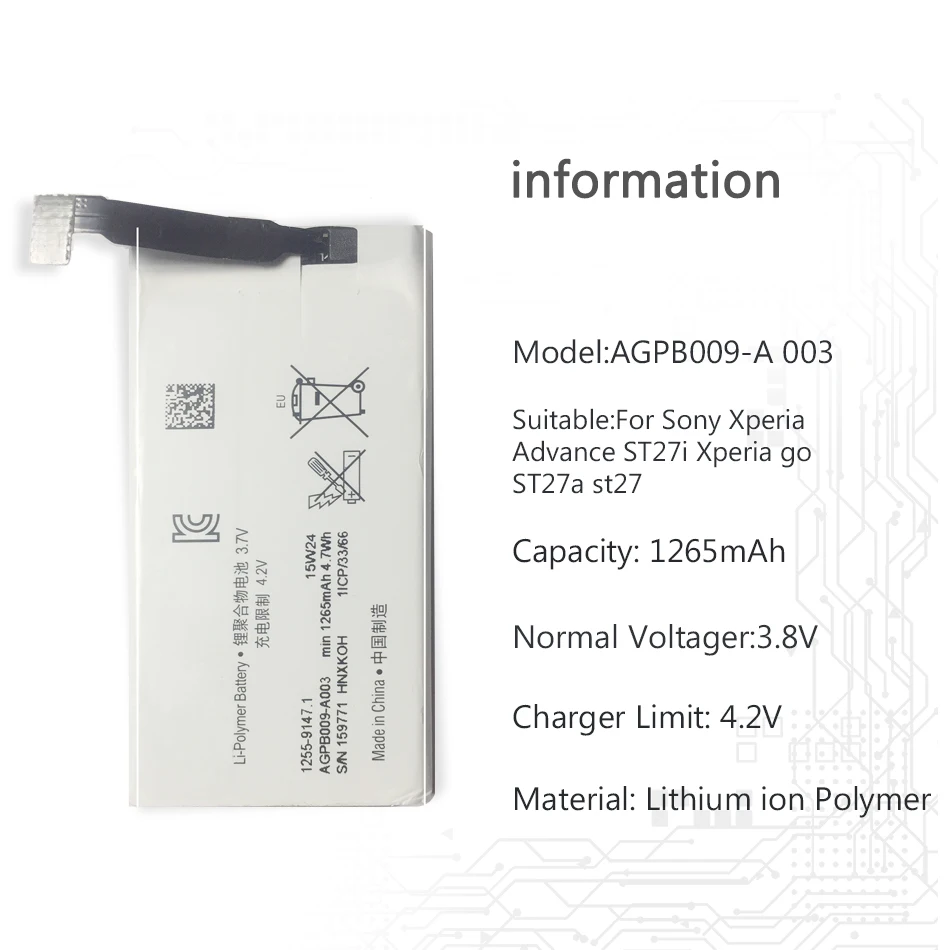 Аккумулятор для Sony Xperia Advance ST27i Go ST27a St27 Сменный аккумулятор сотового телефона на