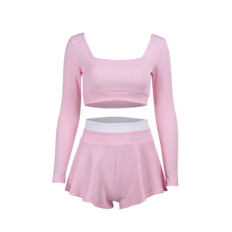 European and American fashion sports women 2021 new color matching slim top sexy skirt trouser set
European and American fashion sports women 2021 new color matching slim top sexy skirt trouser set