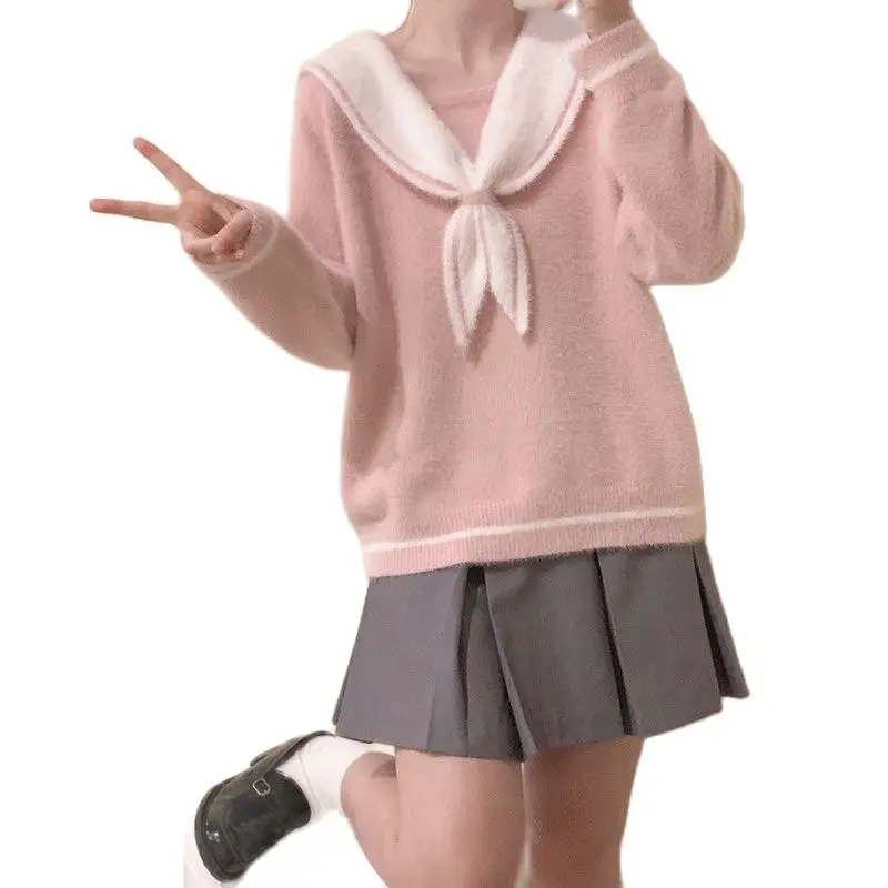 Japanese Sweet Soft Girl Sweater 2021 Winter New Bow Lovely Long Sleeve Navy Collar College Pullover Pink Cute Knitted Sweaters
Japanese Sweet Soft Girl Sweater 2021 Winter New Bow Lovely Long Sleeve Navy Collar College Pullover Pink Cute Knitted Sweaters