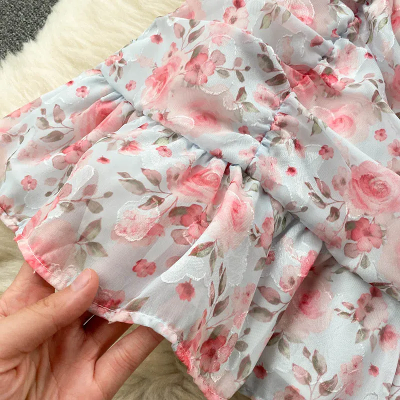 Sexy Printed Chiffon Bodycon Mini Dress Women Summer Elegant V-Neck Short Sleeve High Waist Draped Vestidos Sweet Female Robe 
Sexy Printed Chiffon Bodycon Mini Dress Women Summer Elegant V-Neck Short Sleeve High Waist Draped Vestidos Sweet Female Robe