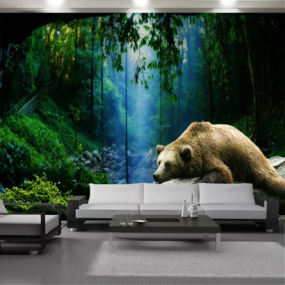 3d обои с животными настенные бумаги коричневый медведь в фэнтези лес гостиная