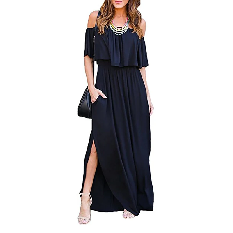 Off Shoulder Ruffle Detail Dress Women 2020 Summer Casual Slash Neck Short Sleeve Maxi Dress Solid Pockets Split Hem Dresses
Off Shoulder Ruffle Detail Dress Women 2020 Summer Casual Slash Neck Short Sleeve Maxi Dress Solid Pockets Split Hem Dresses