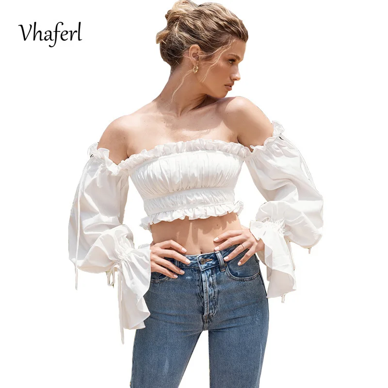 Vhaferl 2021 Summer New Style Long-sleeved Crop Top Fashion Flared Sleeves Slash Neck Short Slim-fit T-shirt Casual Daily Wear 
Vhaferl 2021 Summer New Style Long-sleeved Crop Top Fashion Flared Sleeves Slash Neck Short Slim-fit T-shirt Casual Daily Wear