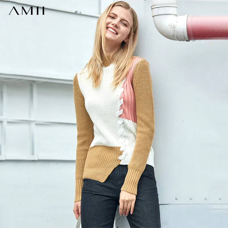 AMII Minimalism Autumn Winter Spliced Women Sweater Tops Fashion Turtleneck Slim Fit Female Knitted Pullover Tops 11870524
AMII Minimalism Autumn Winter Spliced Women Sweater Tops Fashion Turtleneck Slim Fit Female Knitted Pullover Tops 11870524