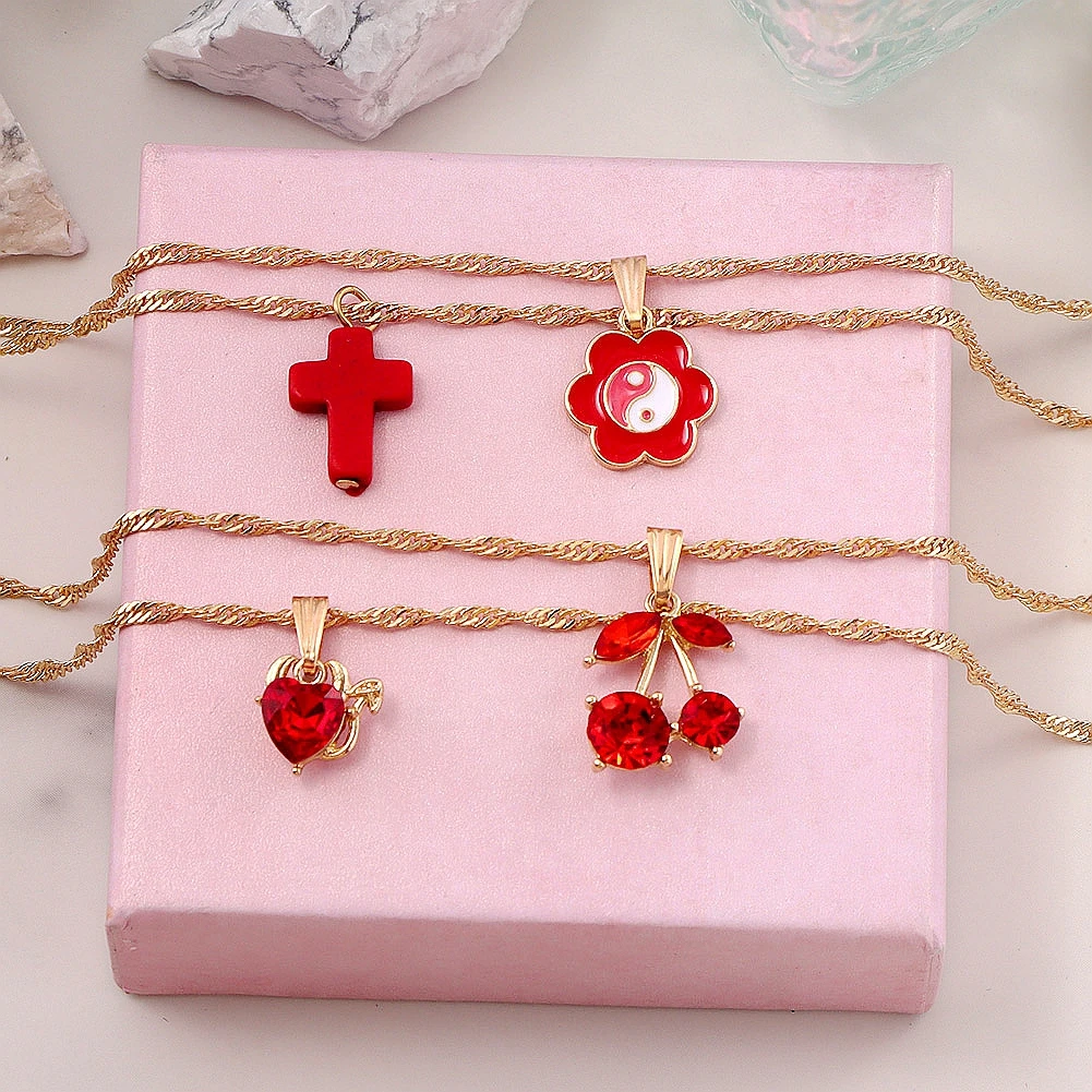 Vintage Multilayer Red Cross Flower Yin Yang Pendant Necklaces For Women Cherry Crystal Gold Color Twist Chain Necklace Jewelry
Vintage Multilayer Red Cross Flower Yin Yang Pendant Necklaces For Women Cherry Crystal Gold Color Twist Chain Necklace Jewelry