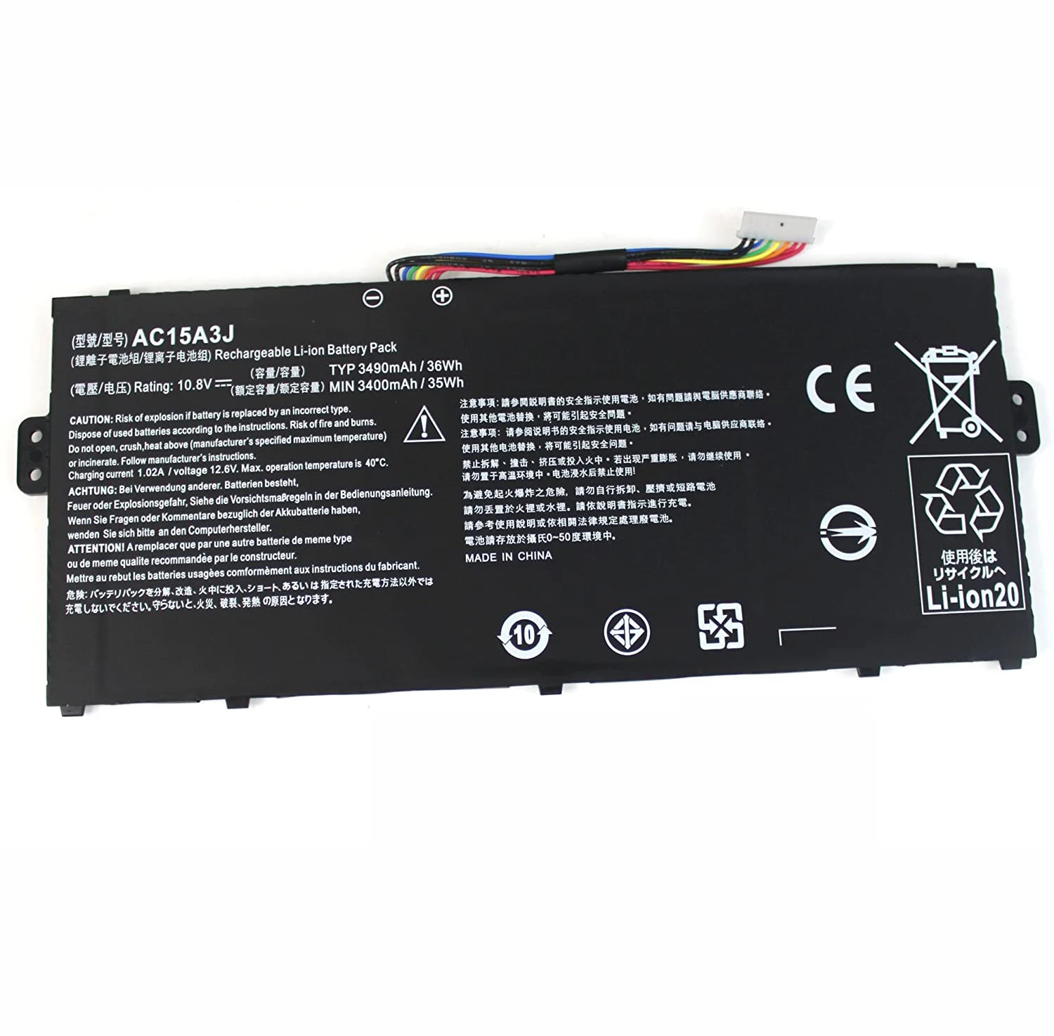 10.8V 36wh 3490mAh Original Battery AC15A3J AC15A8J KT.00303.017 For ACER Chromebook 11 C735 CB3-131 C738T CB5-132T
10.8V 36wh 3490mAh Original Battery AC15A3J AC15A8J KT.00303.017 For ACER Chromebook 11 C735 CB3-131 C738T CB5-132T