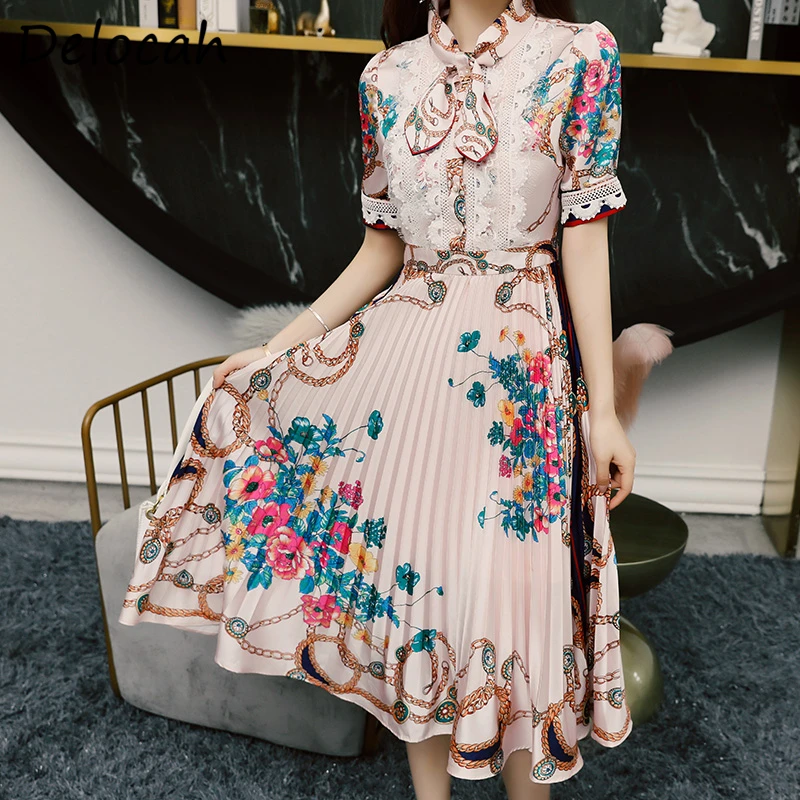 Delocah Women Summer Fashion Designer Midi Dress Short Sleeve Bow Button Lace Floral Print Female Party Pleated Dresses vestidos
Delocah Women Summer Fashion Designer Midi Dress Short Sleeve Bow Button Lace Floral Print Female Party Pleated Dresses vestidos