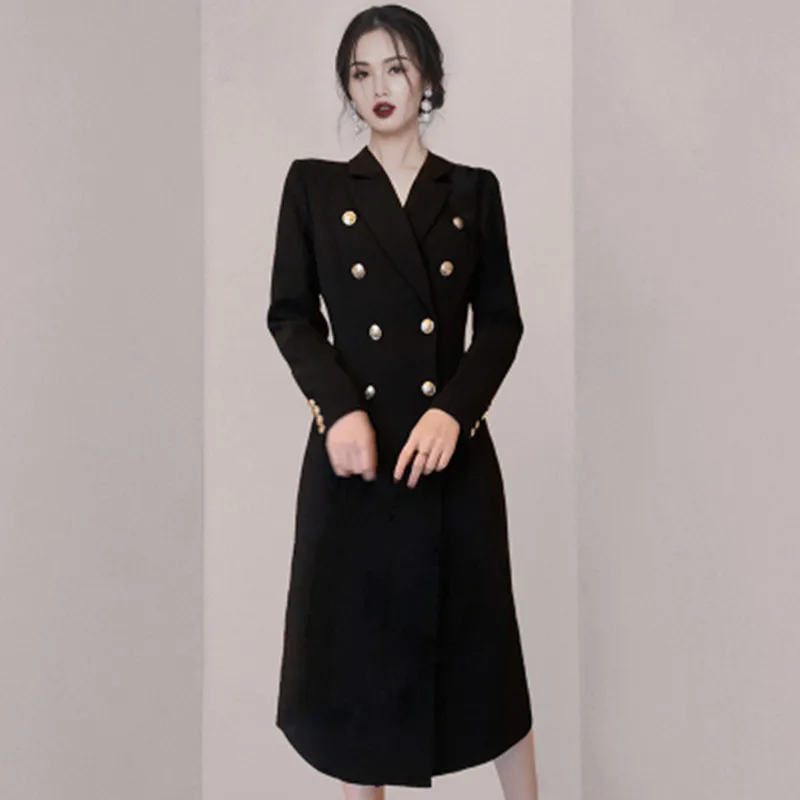 Autumn And Winter Women New Temperament Fashion Double-Breasted Pearl Buckle Suit Jacket Coat Slim OL Office Windbreaker | Женская