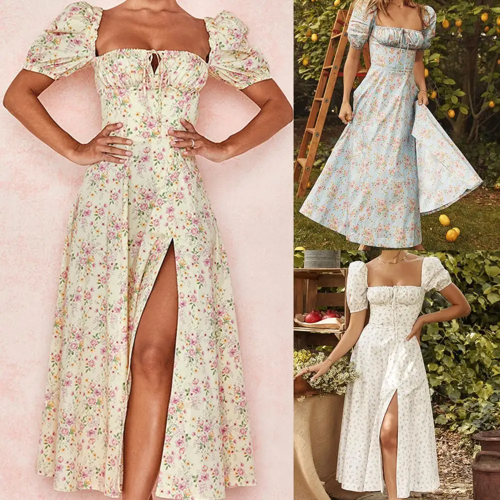 Summer Women Boho Dress Floral Printed Long Maxi Sundress High Split Puff Short Sleeve Square Neck Midi Dress Streetwear 2021
Summer Women Boho Dress Floral Printed Long Maxi Sundress High Split Puff Short Sleeve Square Neck Midi Dress Streetwear 2021