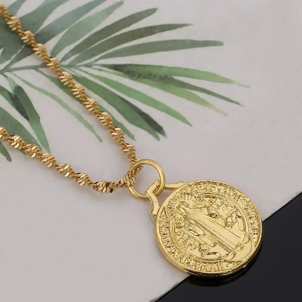 Золотое ожерелье с подвеской в виде круглого Креста покровитель Бенедикта