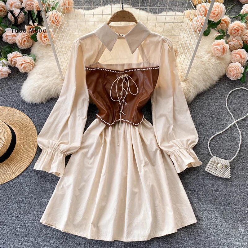 YuooMuoo Autumn Dress 2021 Vintage Gothic Pu Patchwork Bandage Women Shirt Dress Sexy Hollow Out Puff Sleeve Korean Vestidos
YuooMuoo Autumn Dress 2021 Vintage Gothic Pu Patchwork Bandage Women Shirt Dress Sexy Hollow Out Puff Sleeve Korean Vestidos
