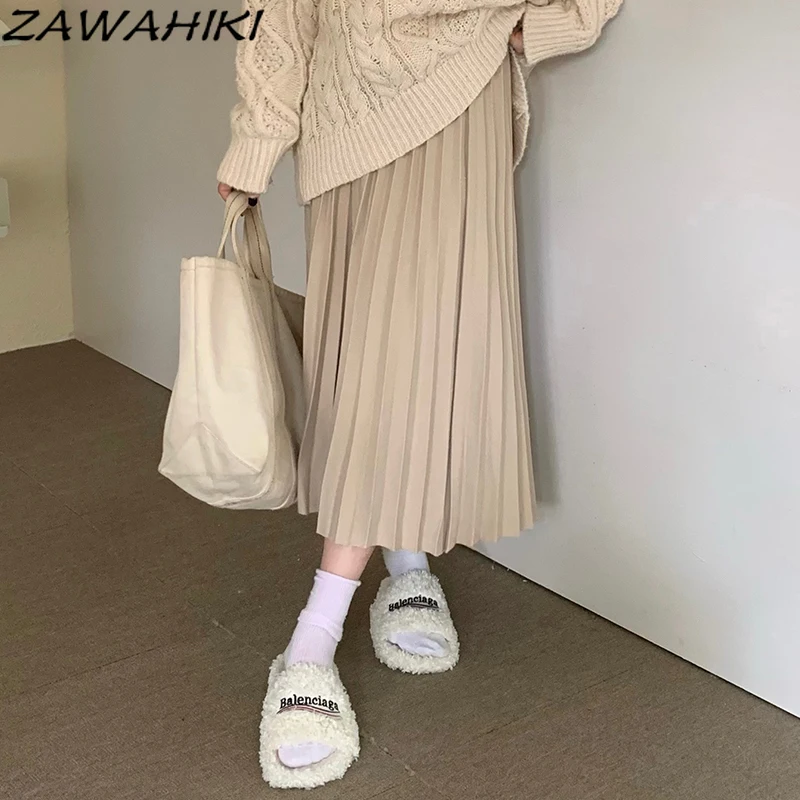 ZAWAHIKI Skirt Women Autumn and Winter High Waist A-line New Pleated Long Skirts Solid Slim Elegant Office Lady Mujer Faldas
ZAWAHIKI Skirt Women Autumn and Winter High Waist A-line New Pleated Long Skirts Solid Slim Elegant Office Lady Mujer Faldas