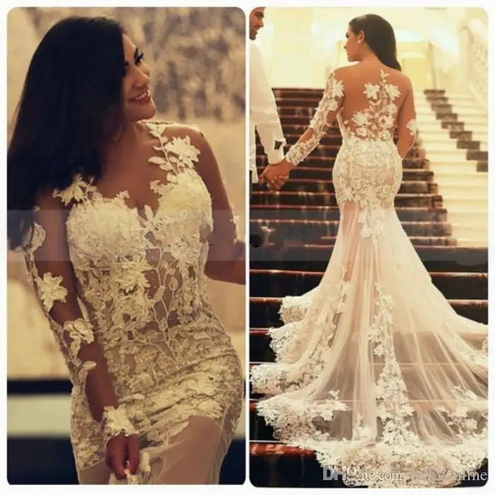 Lace Appliques Long Sleeves Mermaid 2018 Sheer Back bridal Gown vestido de noiva robe de marriage mother of the bride dresses
Lace Appliques Long Sleeves Mermaid 2018 Sheer Back bridal Gown vestido de noiva robe de marriage mother of the bride dresses