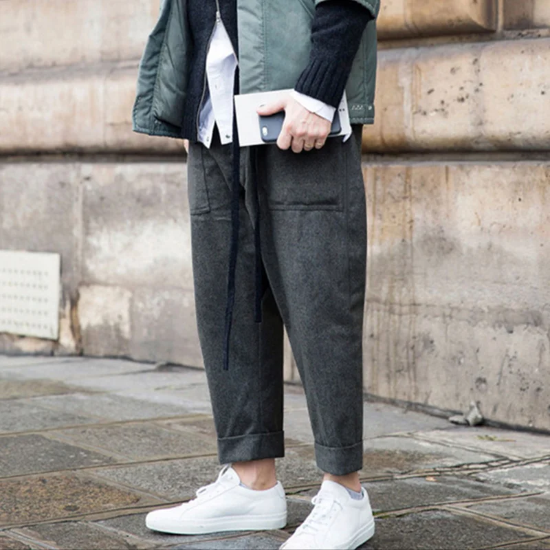 woolen Men's cloth footwear pants casual pants loose winter overalls rolled up multi-pocket woolen pants harem pants
woolen Men's cloth footwear pants casual pants loose winter overalls rolled up multi-pocket woolen pants harem pants