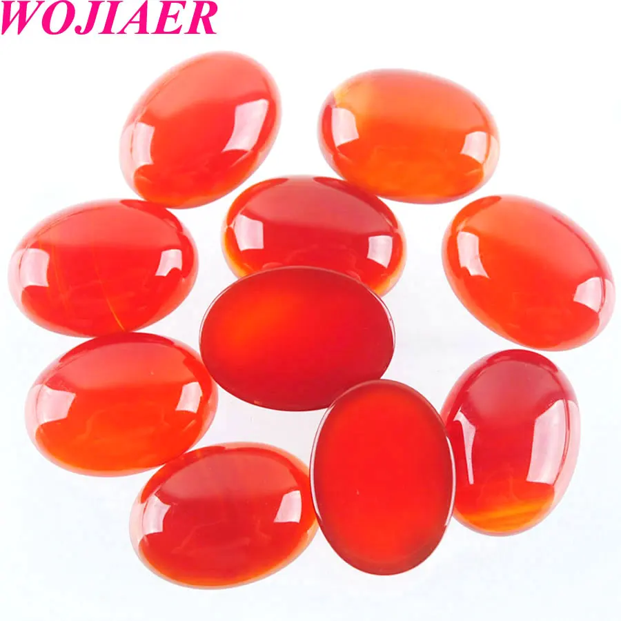

WOJIAER 10Pcs Natural 15x20x6mm Cabochon Bead Oval CAB No Hole Red Agates Gem Stone for Women Jewelry Making DIY Fittings U8049