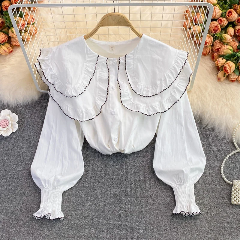 Autumn new Korean loose contrast color double-layer doll Neck Long Sleeve Shirt aging sweet foreign style large lapel top
Autumn new Korean loose contrast color double-layer doll Neck Long Sleeve Shirt aging sweet foreign style large lapel top