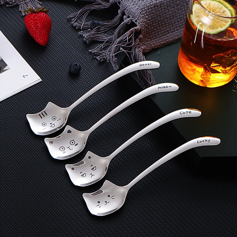 1pc Cute Cat Dessert Spoon 304 Stainless Steel Teaspoon For Coffee Ice Cream Laser Engraving Long Handle Flatware Gift Tableware
1pc Cute Cat Dessert Spoon 304 Stainless Steel Teaspoon For Coffee Ice Cream Laser Engraving Long Handle Flatware Gift Tableware