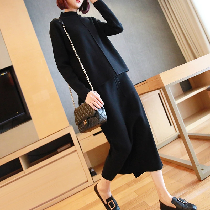 2019 Autumn Winter New Arrival Casual Korean Style 2 Piece Set Black Sweater and Midi Bodycon Skirt Ladies Knitted 2 Piece Set
2019 Autumn Winter New Arrival Casual Korean Style 2 Piece Set Black Sweater and Midi Bodycon Skirt Ladies Knitted 2 Piece Set