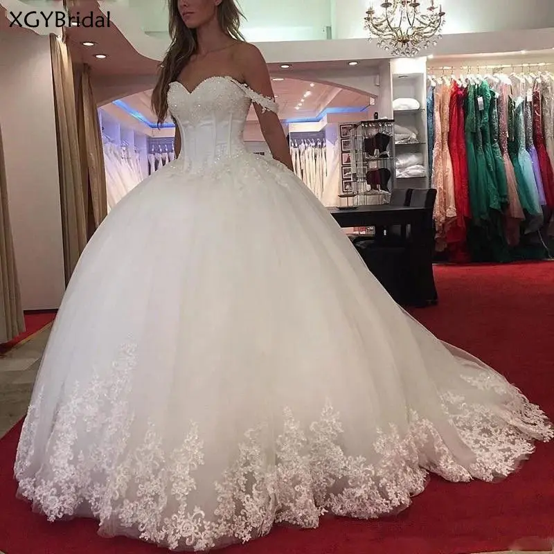 New Arrival Princess Bride Dresses Sweetheart 2021 White Lace Appliques Ball Gown Wedding Dresses Beaded robe de mariee
New Arrival Princess Bride Dresses Sweetheart 2021 White Lace Appliques Ball Gown Wedding Dresses Beaded robe de mariee