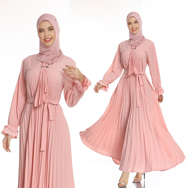 Muslim women's arab Dubai Turkish national dress plus size women's solid pleated dress 2021
Muslim women's arab Dubai Turkish national dress plus size women's solid pleated dress 2021