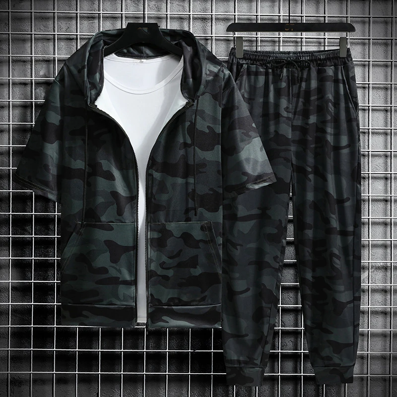 Spring Summer New Camouflage Men's Suit Sports Fitness Short Sleeve Hoodie+Trousers Men 2 Pieces Casual Outdoor Fashion Shorts
Spring Summer New Camouflage Men's Suit Sports Fitness Short Sleeve Hoodie+Trousers Men 2 Pieces Casual Outdoor Fashion Shorts