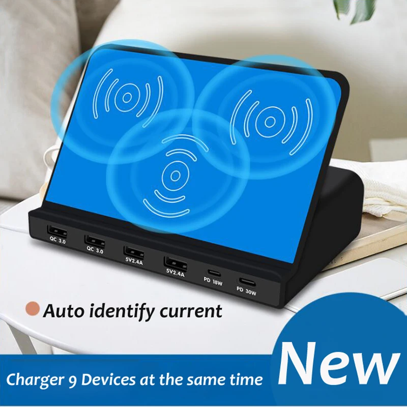 

Qi Wireless Charger 6 Port USB Quick Charge QC 3.0 PD Fast Charging Mobile Phone Dock Station For iPhone 11 Pro Max Samsung S10