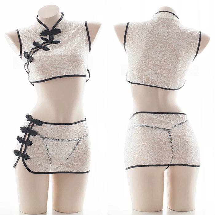 women sexy perspective female sexy underwear cheongsam Chinese style pajamas set Lace Floral Knot Tops with Panty two-piece
women sexy perspective female sexy underwear cheongsam Chinese style pajamas set Lace Floral Knot Tops with Panty two-piece