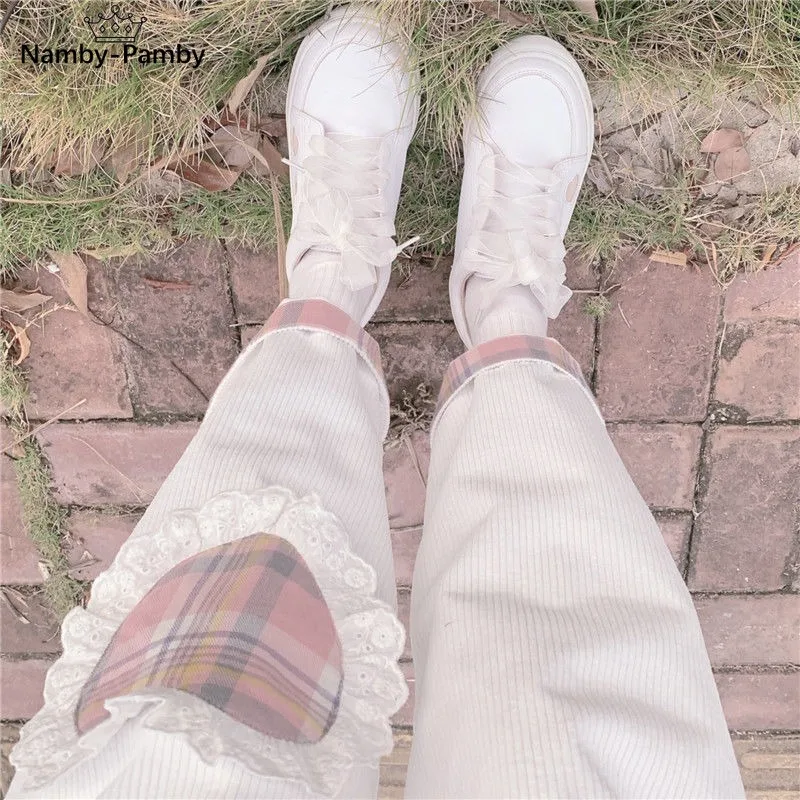 Japanese Kawaii Pink Corduroy Pants Women Soft Girl Plaid Wide Leg White Trousers For Female Love Heart Patchwork Cute
Japanese Kawaii Pink Corduroy Pants Women Soft Girl Plaid Wide Leg White Trousers For Female Love Heart Patchwork Cute